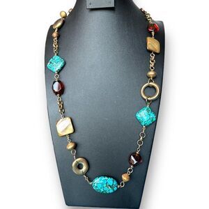 Premier Designs “Canyon” Necklace Beaded Colorful Gold Tone